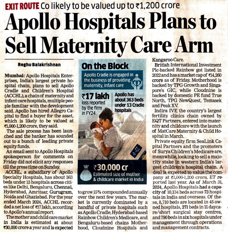 Apollo Hosp Plan to Sell Maternity Care