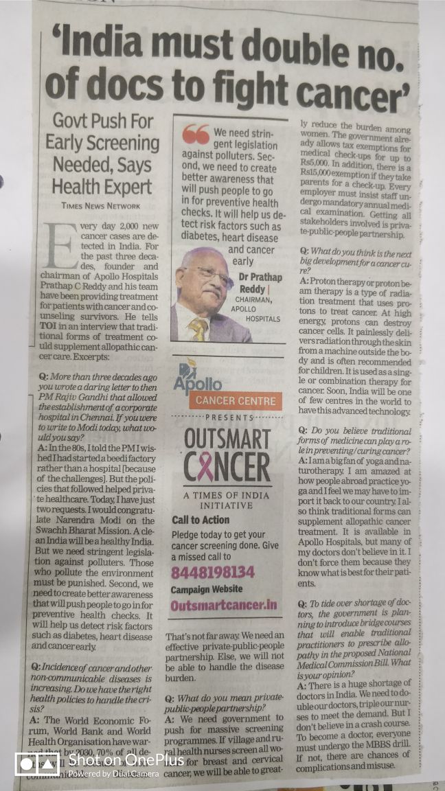India needs to double doctor to fight cancer